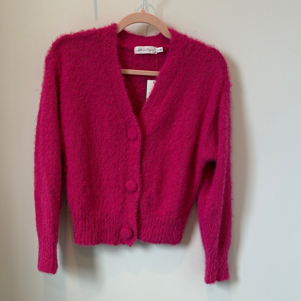 Women's Fuzzy Pink Cardigan Sweater